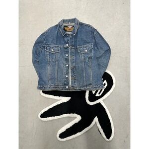 Harley‎ Davidson Mens Denim Jacket Eagle Graphic "Righteous Ruler" Size L